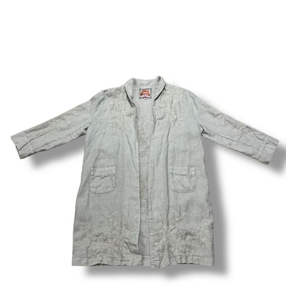 Johnny Was Jackets & Blazers - Johnny Was Sadie Heavy Linen Coat Gray Women’s Open Front Long Jacket Size M/L